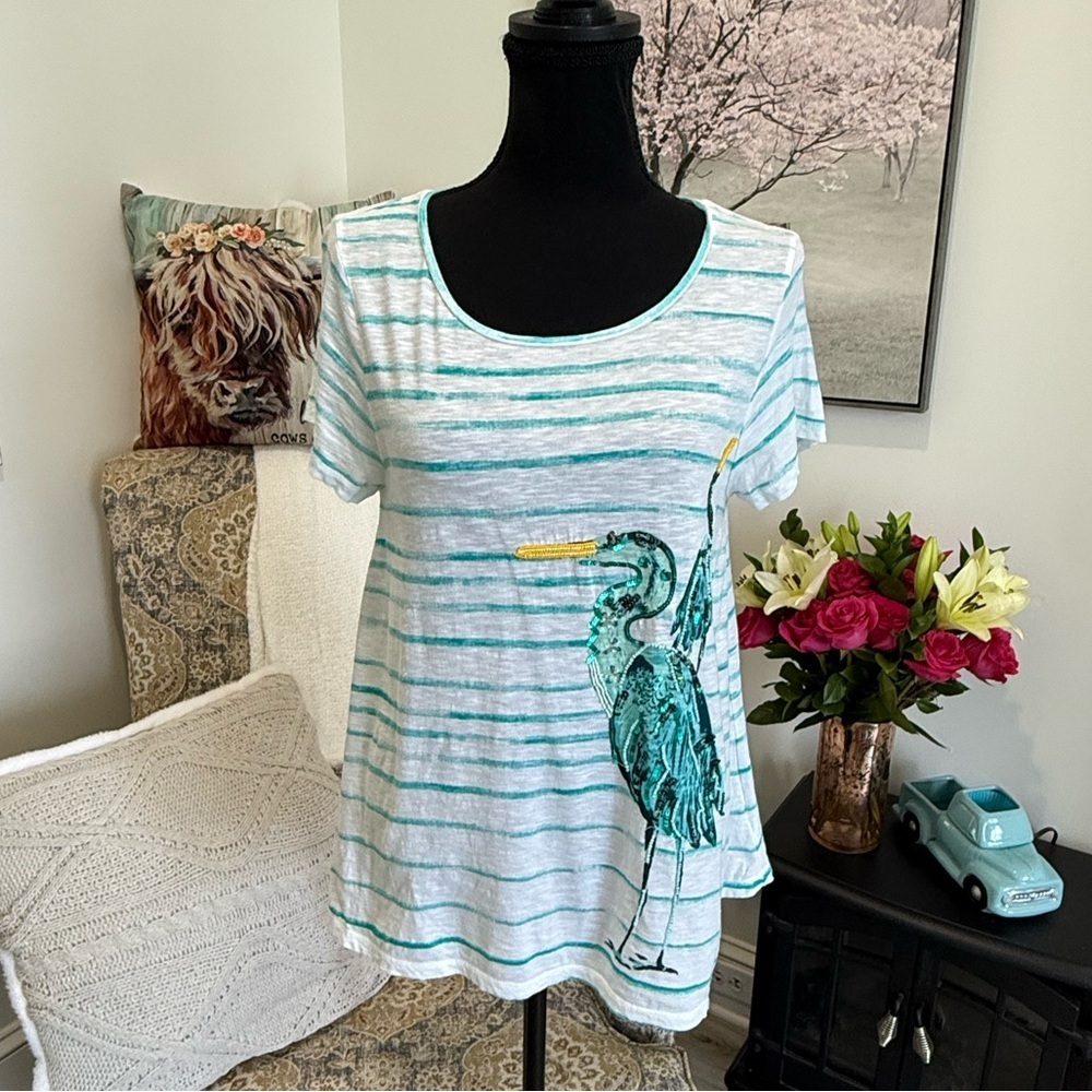 Crown & Ivy White and Green Graphic Short Sleeve T-Shirt